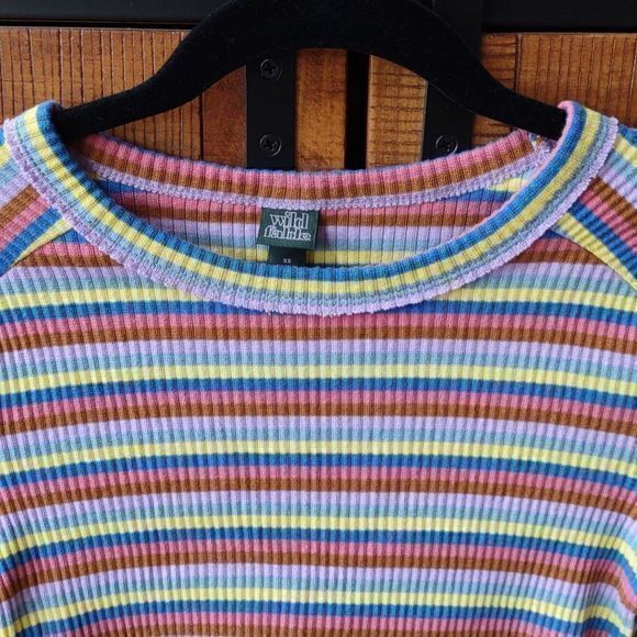 Wild Fable Multicolored‎ Striped Long Sleeve Ribbed Crop Top Sz XS - Picture 6 of 9